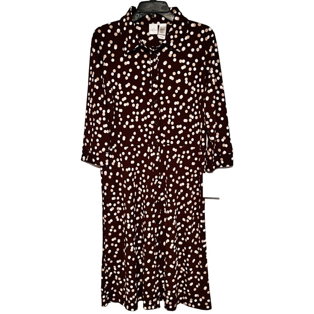 Emma James Dress Womens Large Brown Casual Button Polka Dot Long Sleeve Y2K